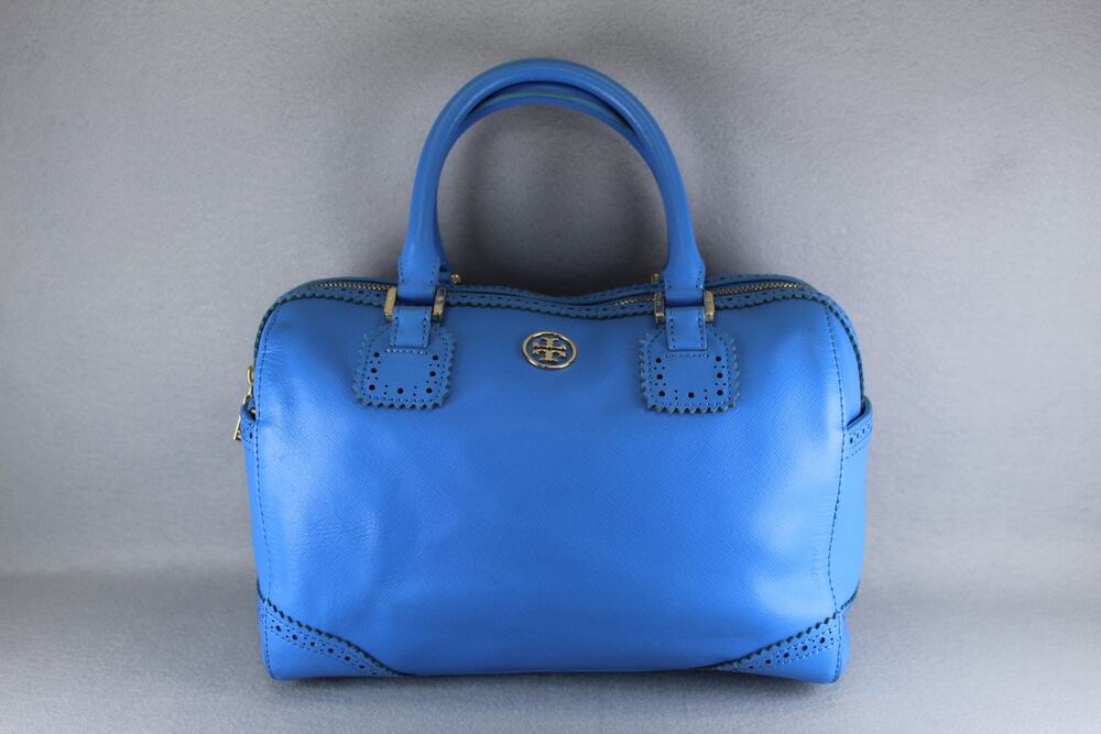 Tory Burch 2 Way Mini Boston Blue Leather Robinson Satchel Handbag